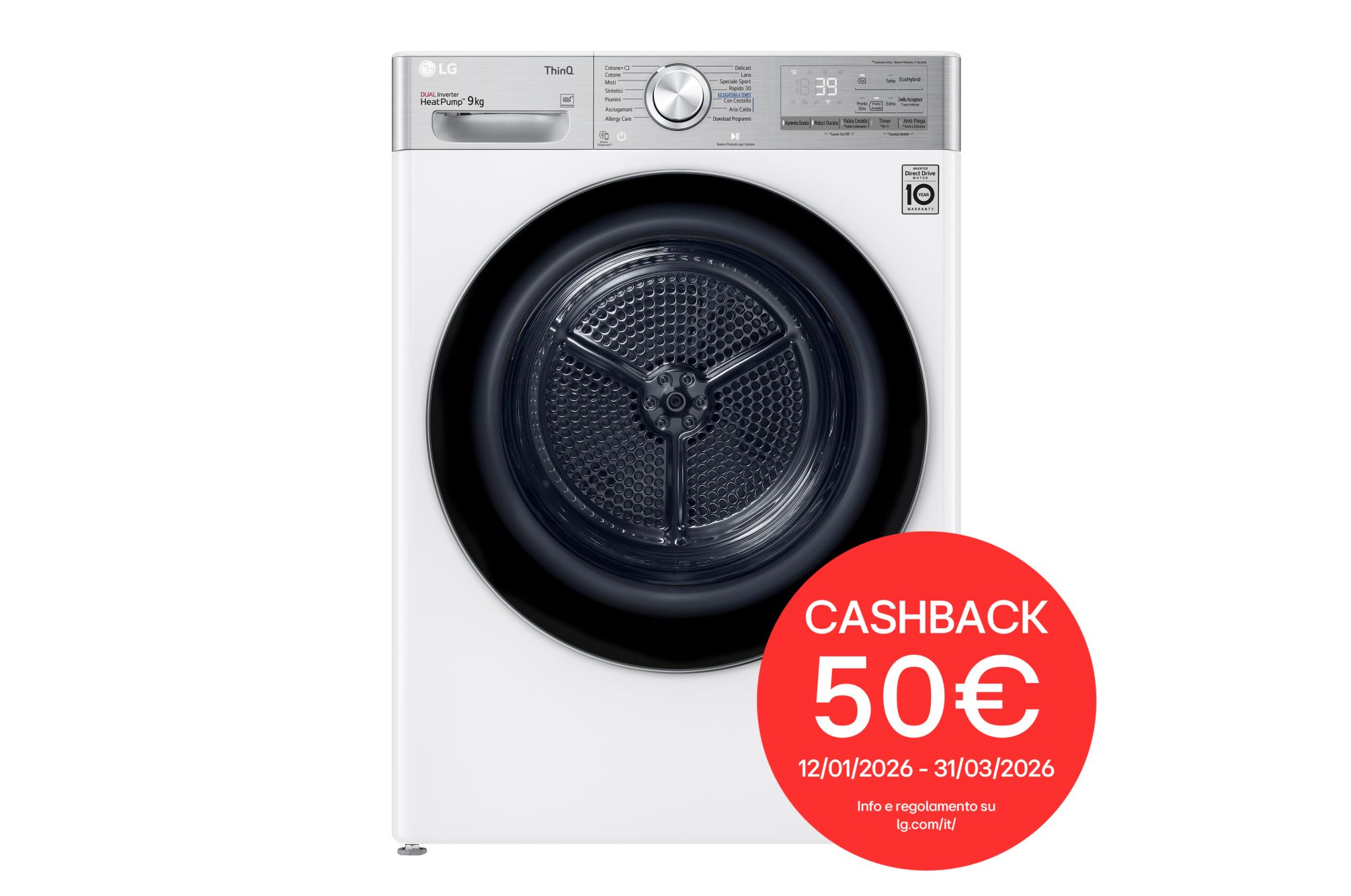 Foto frontale dell'asciugatrice LG RH90V9AV2QR con cashback